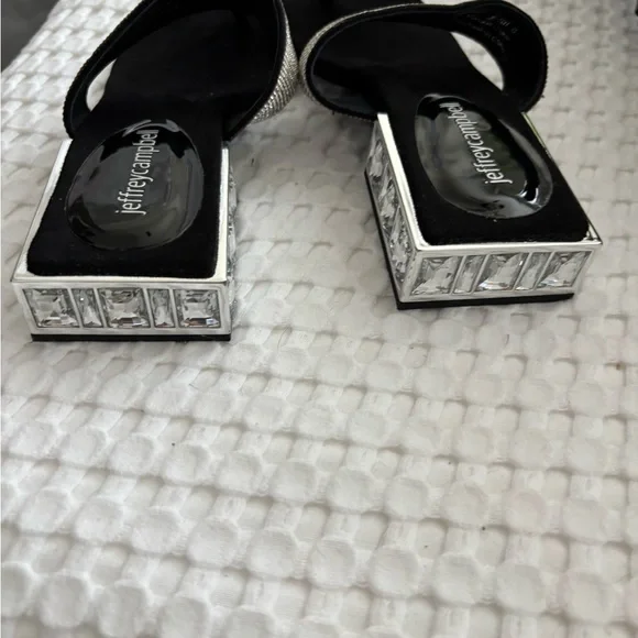 Jeffrey Campbell Black and Silver Sandals with Rhinestone Embellishments - Picture 2 of 3